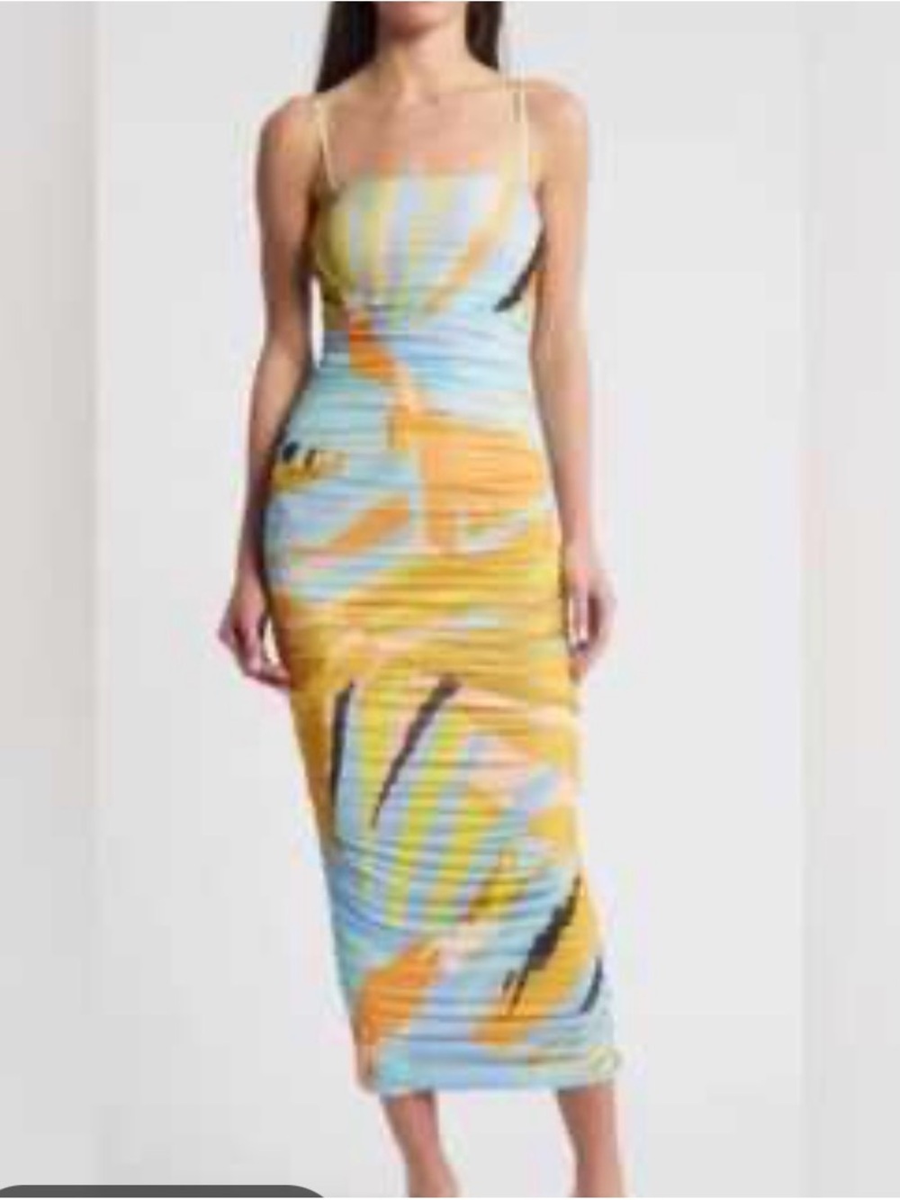 AFRM Strappy Abstract-Print Midi Dress in Yellow & Blue